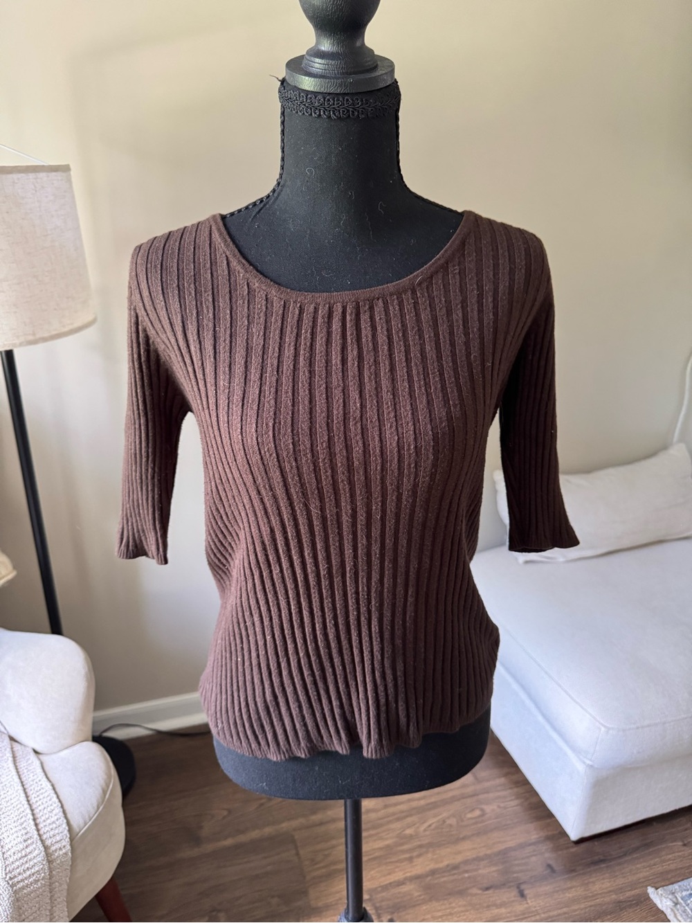 George Brown Ribbed Scoop Neck Short Sleeve Sweater